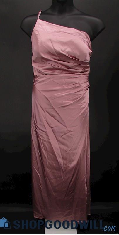 Galina Signature Women's Pink Metallic Draped One Shoulder Formal Gown SZ 22