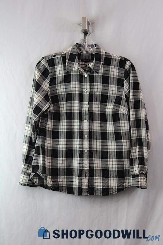 Talbots Women's Black/White Plaid Lightweight Flannel Shirt SZ P