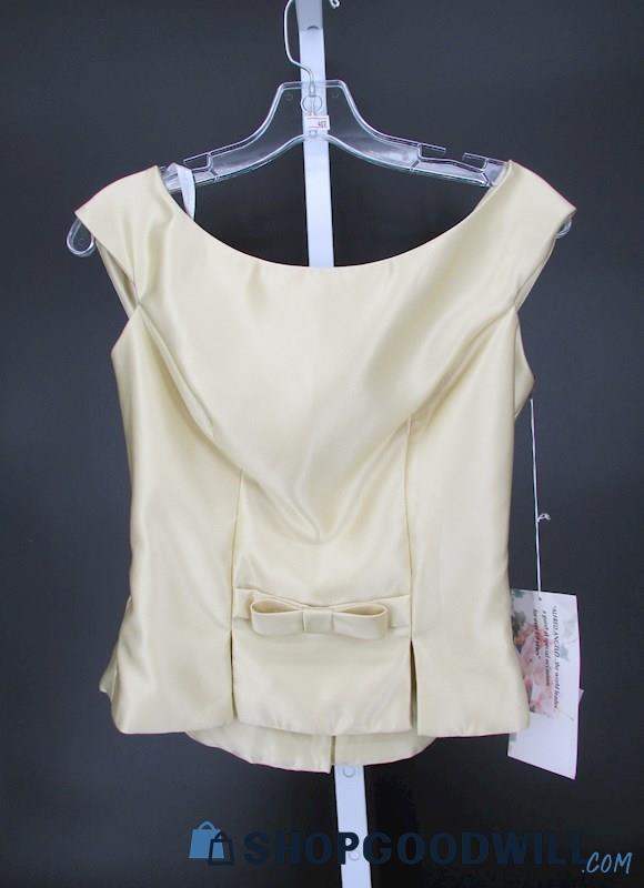 Alfred Angelo Women's Vintage Pale Yellow Satin Formal Sleeveless Top SZ 4