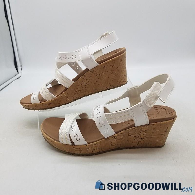 Skechers Women's Beverlee Delicate Glow Brown/White Synthetic Wedge Sandals Sz 9