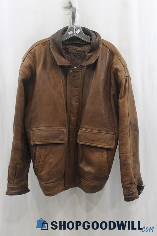 VTG Field Gear Mens Brown Leather Bomber Jacket Sz L