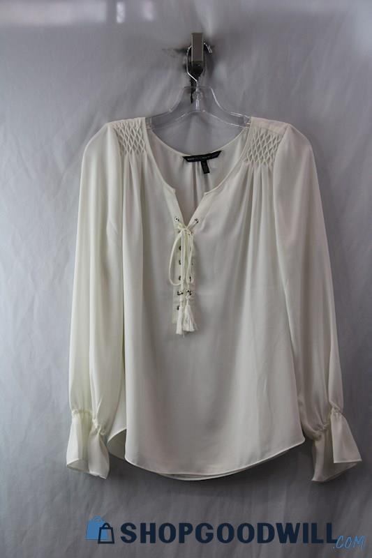 WHBM Women's Cream Smock Geo Pattern Corset Blouse SZ 8