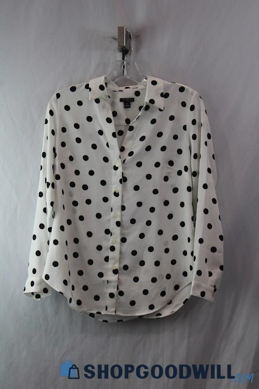 Ann Taylor Women's White/Black Polka Dot Chiffon Button Up sz SP