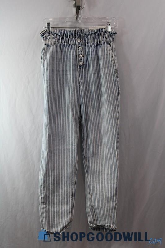 NWT American Eagle Women's Blue/White Striped High-Rise Paperbag Mom Jeans sz 2