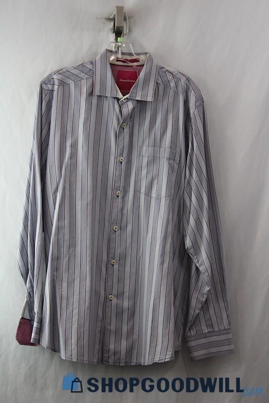 Tommy Bahama Men's Blue/Brown Striped Gingham Dress Shirt sz L