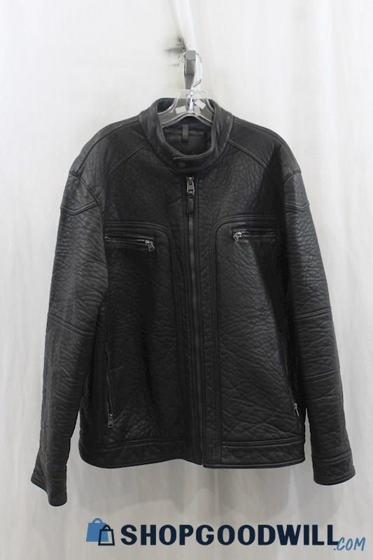 Tommy Hilfiger Mens Black Faux Leather Jacket Sz XL