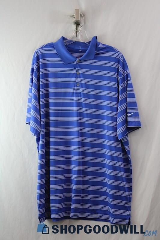 Nike Golf Men's Blue/White Striped Short Sleeve Active Polo Shirt sz XXL