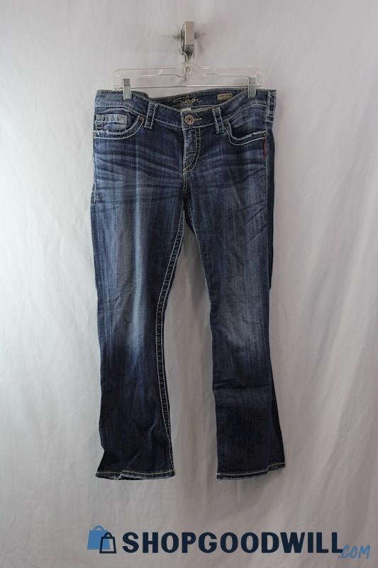 Silver Jeans Women's Weathered Blue Distressed Low-Rise Straight Jeans sz 32