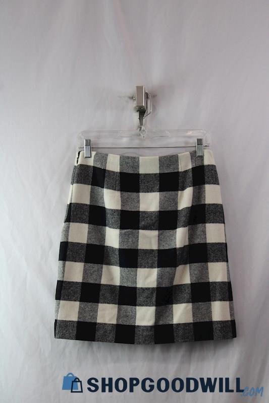 Talbots Women's Black/White Plaid Wool Textured Knit Skirt SZ 2P