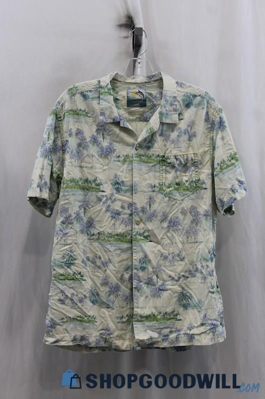 Tommy Bahama Mens White/Blue Tropical Pattern Button Down Shirt Sz L