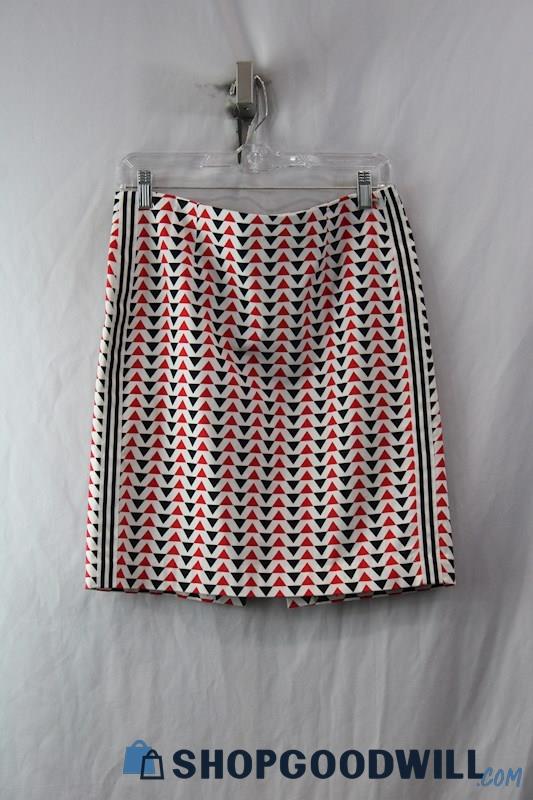 Worthington Women's White/Red Geo Pattern Straight Skirt sz 6