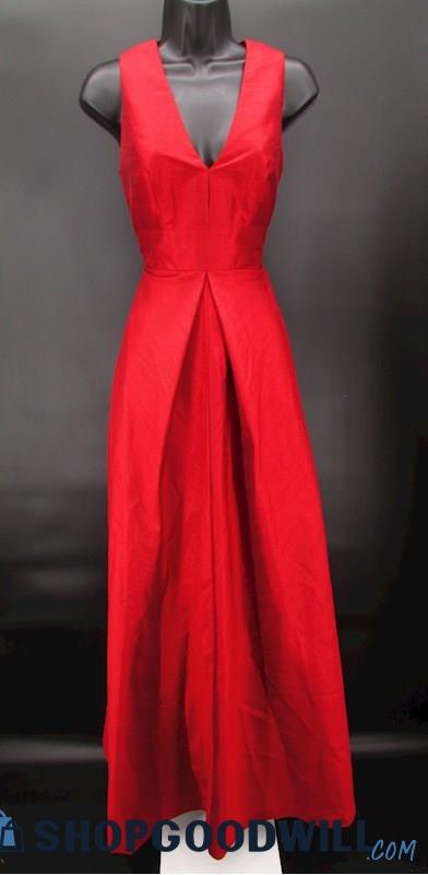 Alfred Sung Women's Red Textured V Neck Sleeveless A Line Formal Gown SZ 4