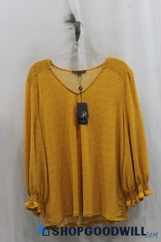 NWT Adrianna Papell Womens Yellow/White Pattern Blouse Sz XL