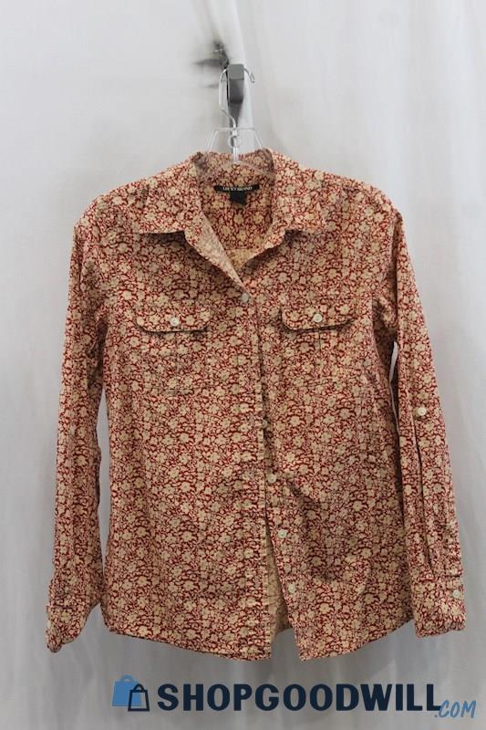 Lucky Brand Womens Red/Tan Floral Button Up Shirt Sz S