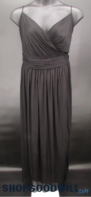 DB Studio Women's Black Pleated V Neck Empire Waist Column Formal Gown SZ 24