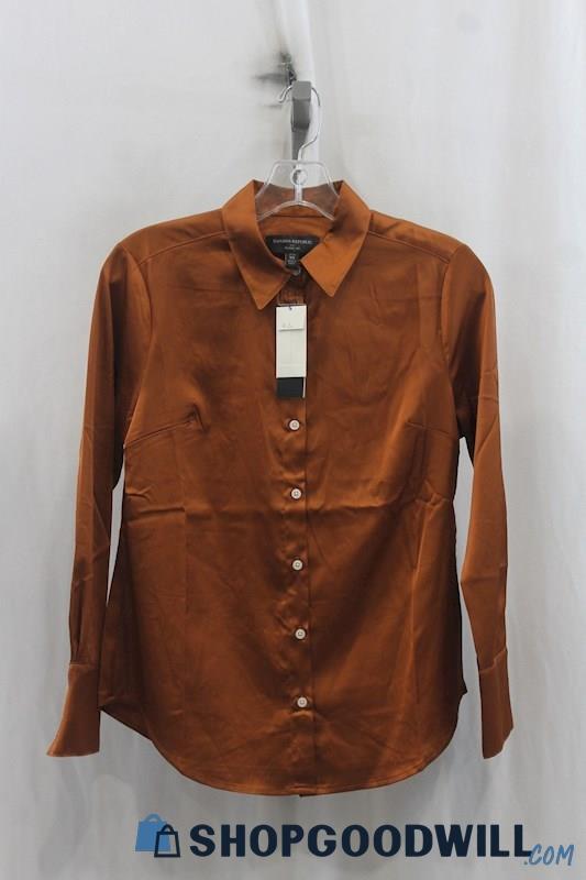 NWT Banana Republic Womens Orange Silk Button Up Shirt Sz PXS