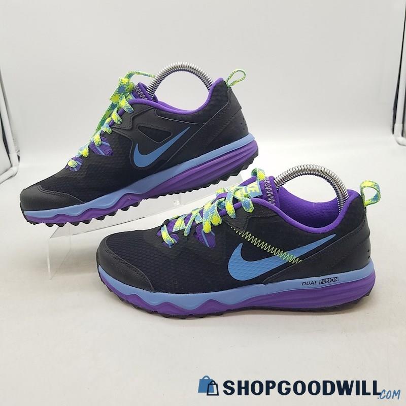 Nike Men's Dual Fusion Black/Purple/Blue Mesh Trail Running Shoes Sz 7