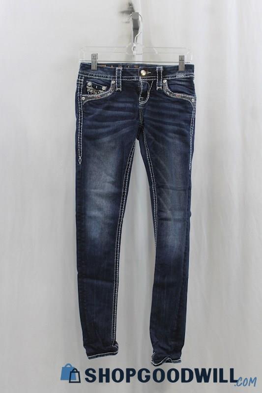 Rock Revival Womens Dark Blue Washed Skinny Jeans Sz 25