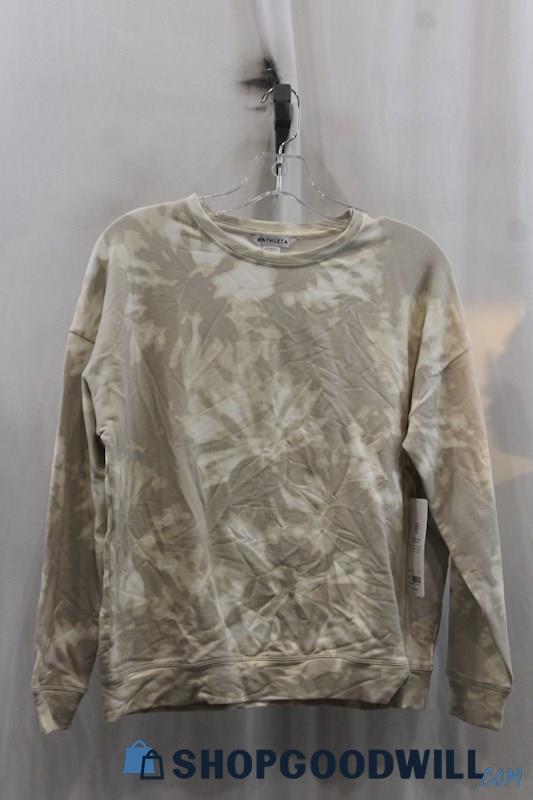 NWT Athleta Womens Beige/White Tie Dye Crewneck Sweater Sz XS