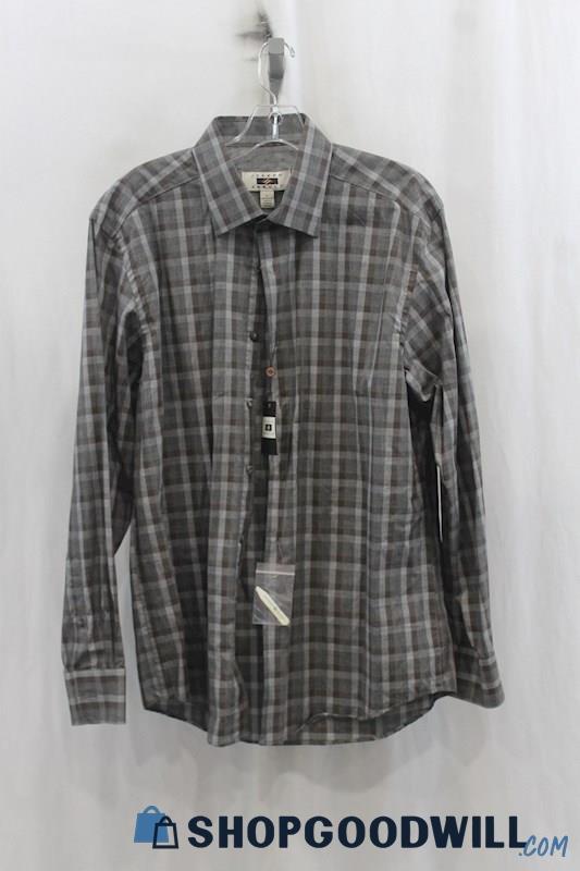 NWT Joseph Abboud Mens Gray Gingham Dress Shirt Sz L