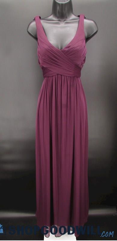 David's Bridal Women's Dark Purple Pleated Cowl Back Column Formal Gown SZ 2