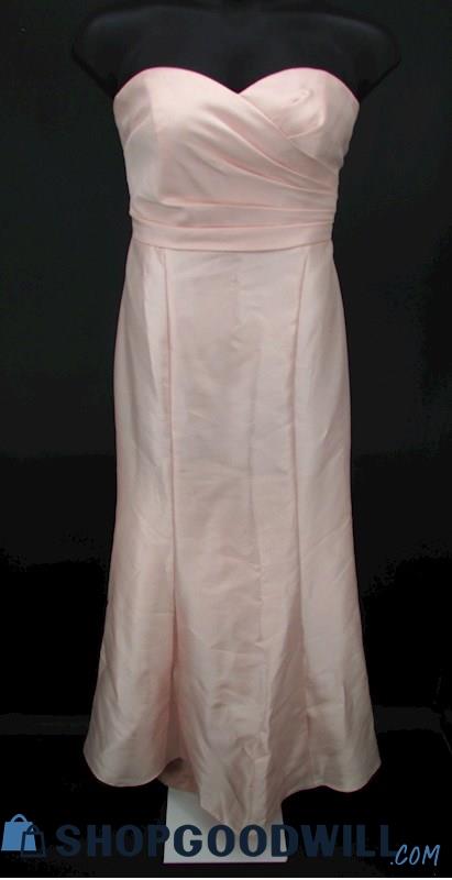 David's Bridal Women's Pale Pink Pleated Strapless Sweetheart Formal Gown SZ 14