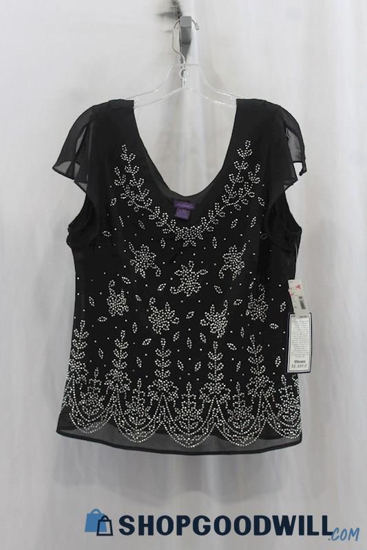 NWT Metaphor Womens Black/Silver Beaded Pattern Blouse Sz XL