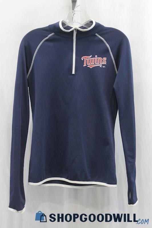 MLB Women's Blue/Red MN Twins 1/3 Zip Sweater SZ M