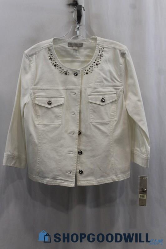 NWT Laura Ashley Women's White Denim Jacket SZ XL