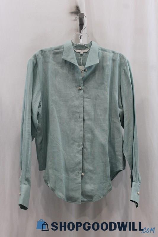 NWT Connie Roberson Womens Pastel Green Button Up Linen Shirt Sz S