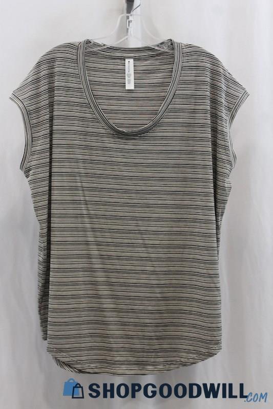 Athleta Women's Heather Gray Stripes Pullover T-Shirt SZ LT