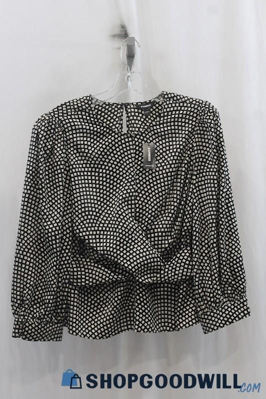 NWT Express Women's Black/White Pattern Blouse SZ L