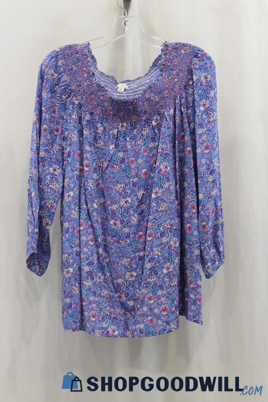 NWT J. Jill Women's Blue/Pink Floral Print Blouse SZ XL