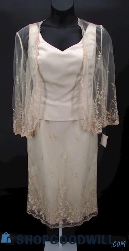 David's Bridal Women's Gold V Neck Embroidered Knee Length Formal Gown SZ 16