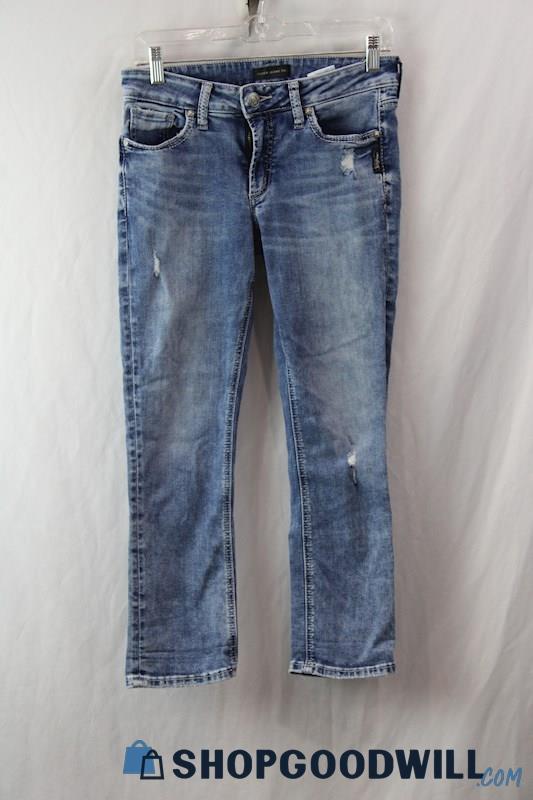 Silver Jeans Women's Blue Ripped Slim Fit Capri Jeans sz 26