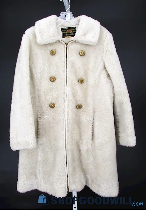 Imperial Talon Zipper Women's Vintage White Fluffy Coat SZ M