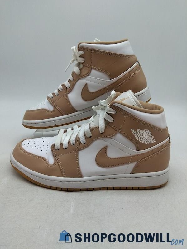 Nike Air Jordan 1 Mid Men's Tan/Gum/White Basketball Sneakers SZ 8.5