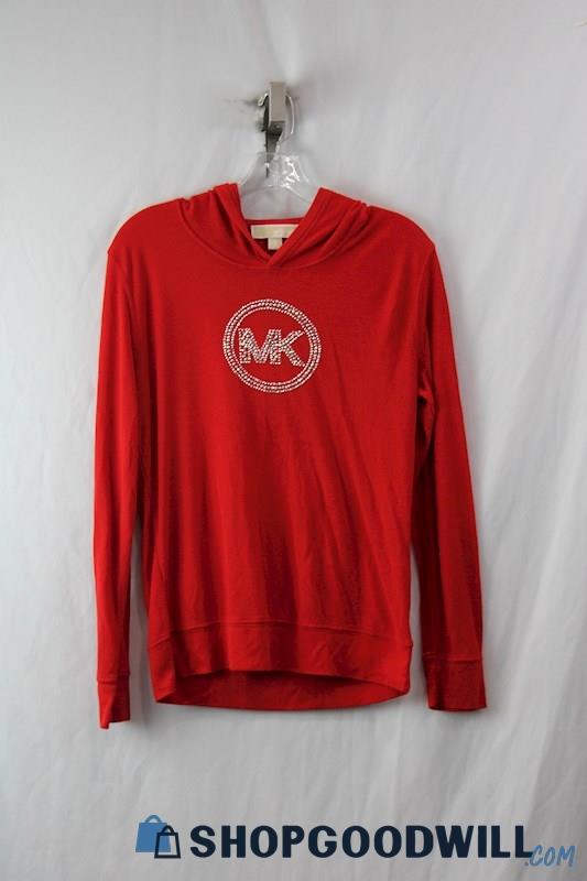 Michael Kors Women's Red/Silver Rhinestone Logo Graphic Light Weight Hoodie sz M