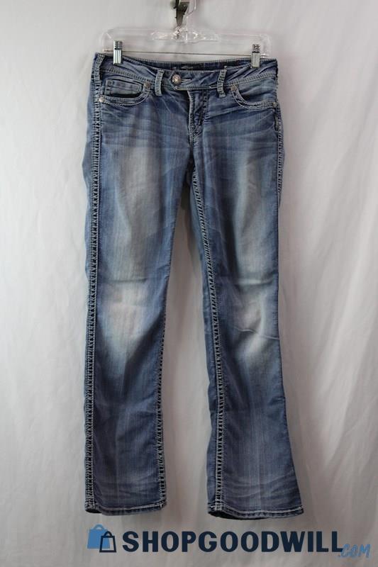 Silver Jeans Women's Weathered Blue Low-Rise Bootcut Jeans sz 28