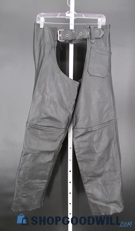 Raiders Men's Black Leather Motorcycle Chaps SZ L