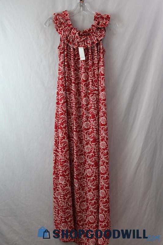 NWT LOFT Women's Red/White Floral Smock Ruffle Off the Shoulder Maxi Dress sz S