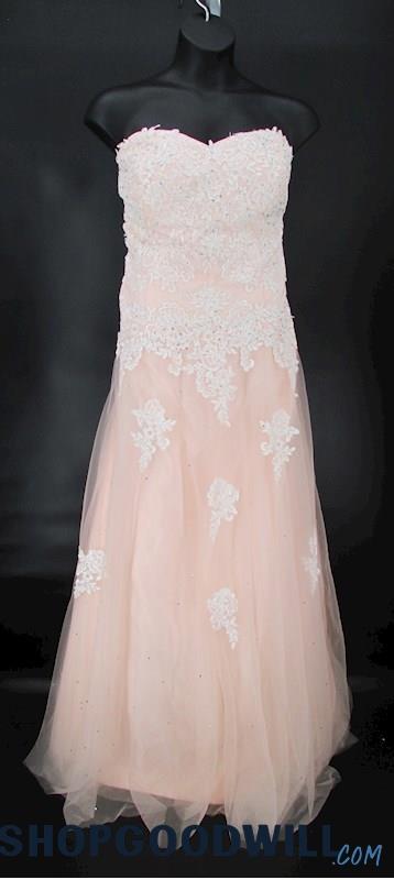 Hebeos Women's Light Pink Floral Lace Tulle Strapless Formal Dress SZ 5X