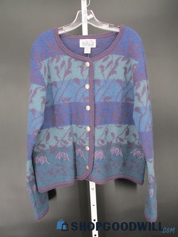 Tally-Ho Women's Vintage Multicolor Wool Striped Knit Cardigan Sweater SZ XL