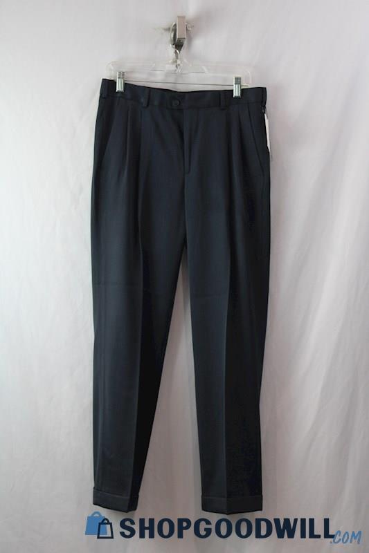 NWT Perry Ellis Men's Navy front Pleat Cuffed Straight Leg Dress Pant SZ 30x30