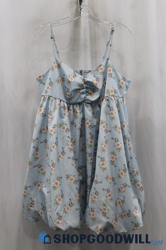 Free People Womens Baby Blue Floral In A Bubble Mini Dress Sz XL