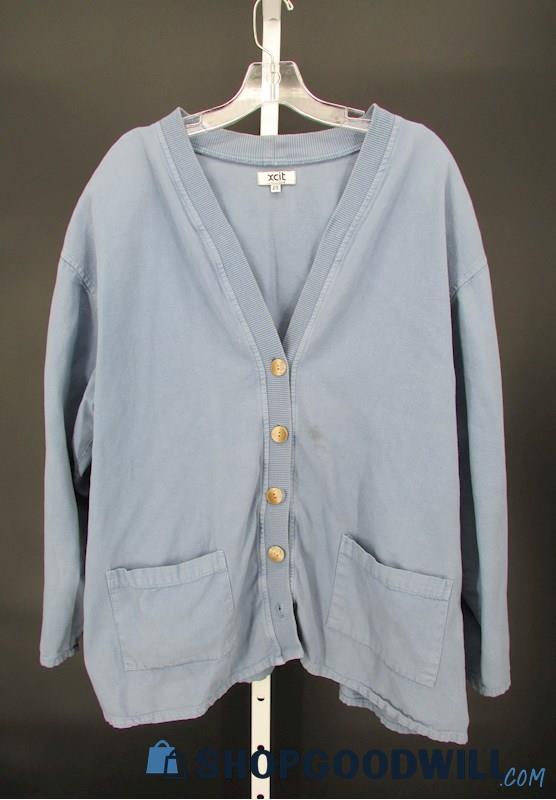 Xcit Women's Vintage Blue Grey Knit Cardigan Sweater SZ 2XL