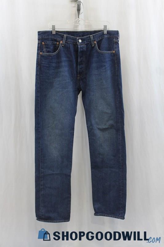 Levi's 501 Mens Blue Washed Straight Leg Jeans Sz 36x34