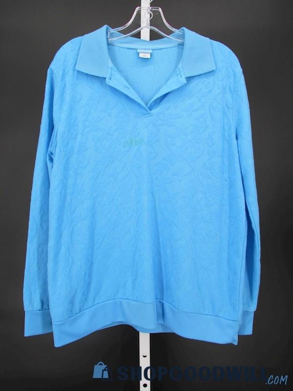 Comfort Corner Women's Vintage Blue Textured Knit Collared Sweater SZ L