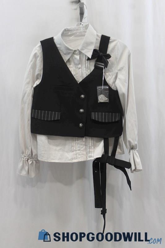 Secret Mornings Post Series Women's White/Black Bowknot Button Vest SZ S