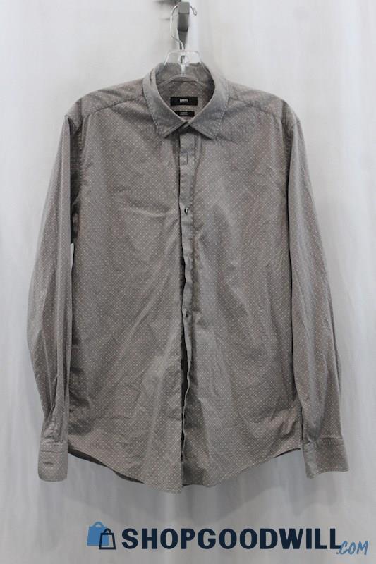 Hugo Boss Mens Gray/White Pattern Dress Shirt Sz M